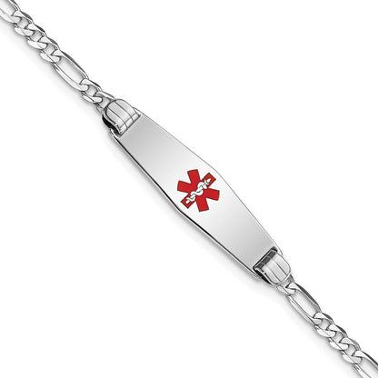 14K Weißgold Medizinisch Massiv Kette/solid Platte 24x7mm Weich Diamant Form Centered Rot Emaille Figaro Glieder Id Armband