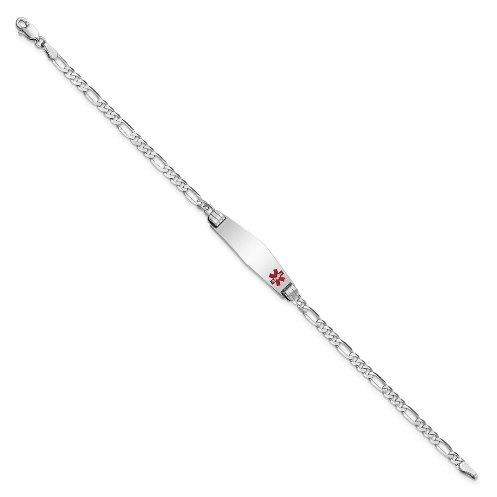 14K Weißgold Medizinisch Massiv Kette/solid Platte 26x7mm Weich Diamant Form Off Mittig Rot Emaille Figaro Glieder Id Armband