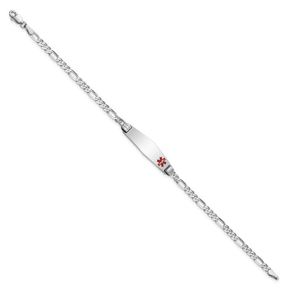 14K Weißgold Medizinisch Massiv Kette/solid Platte 26x7mm Weich Diamant Form Off Mittig Rot Emaille Figaro Glieder Id Armband