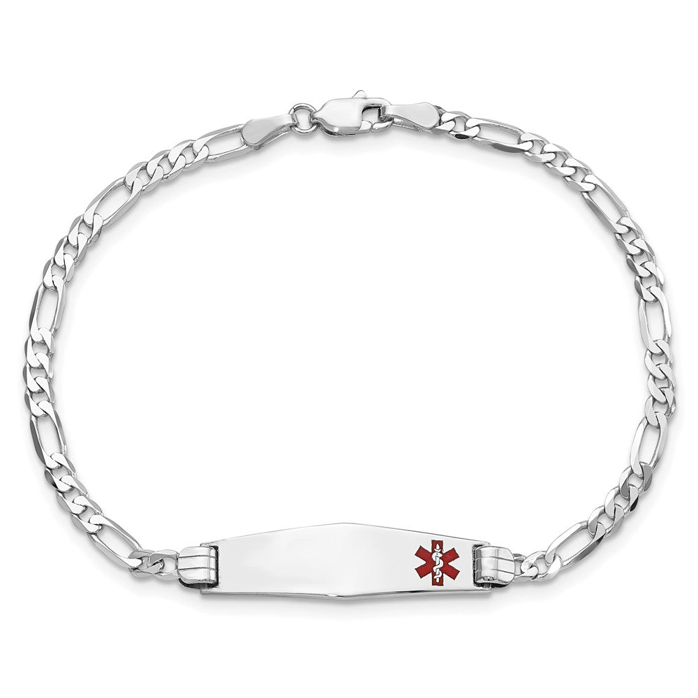 14K Weißgold Medizinisch Massiv Kette/solid Platte 26x7mm Weich Diamant Form Off Mittig Rot Emaille Figaro Glieder Id Armband