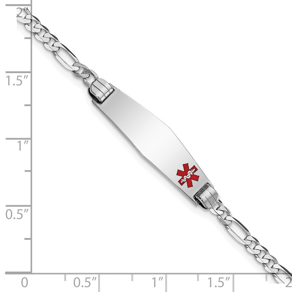 14K Weißgold Medizinisch Massiv Kette/solid Platte 26x7mm Weich Diamant Form Off Mittig Rot Emaille Figaro Glieder Id Armband