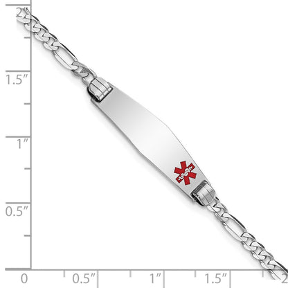 14K Weißgold Medizinisch Massiv Kette/solid Platte 26x7mm Weich Diamant Form Off Mittig Rot Emaille Figaro Glieder Id Armband