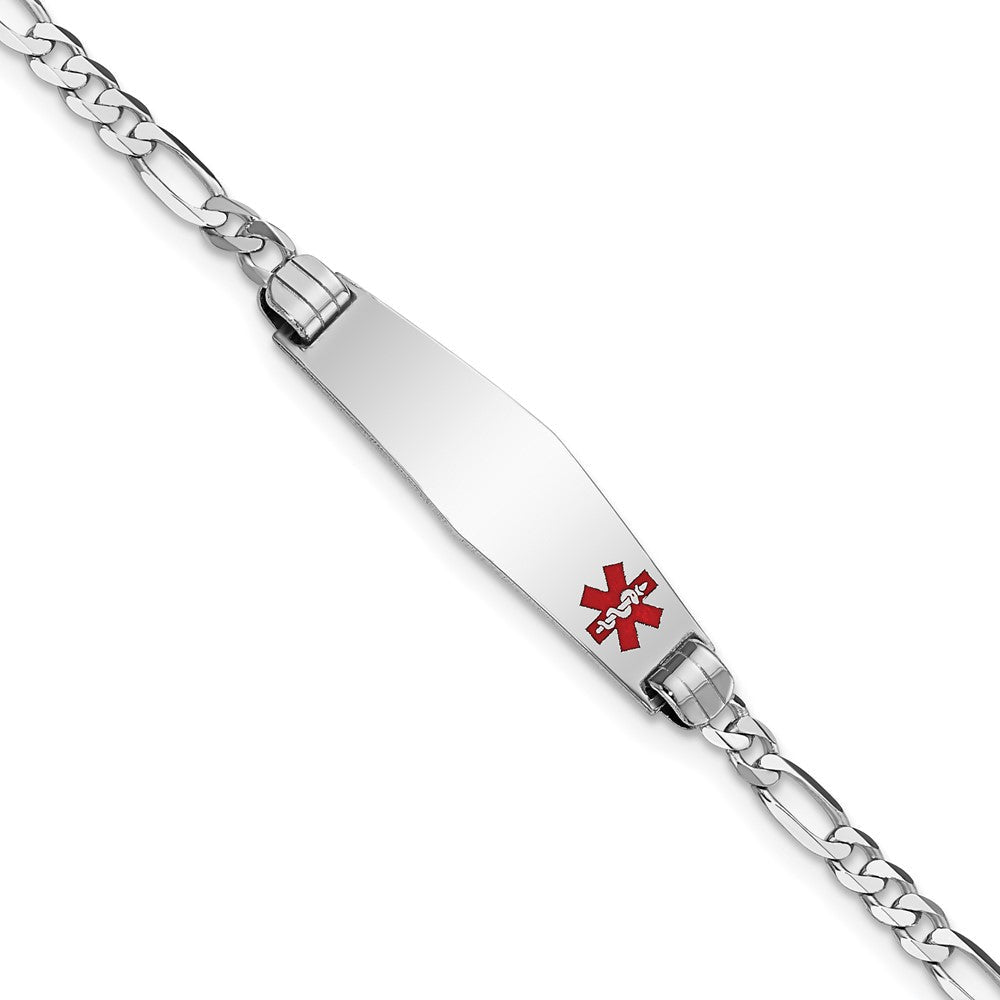 14K Weißgold Medizinisch Massiv Kette/solid Platte 26x7mm Weich Diamant Form Off Mittig Rot Emaille Figaro Glieder Id Armband