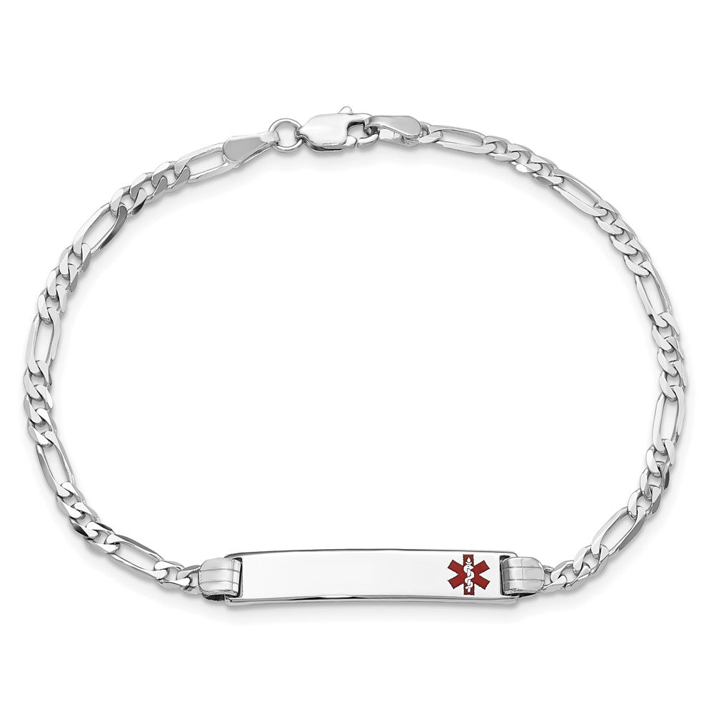 Massiv 14K Weißgold Medizinisch Rot Emaille Figaro Glieder Id Armband