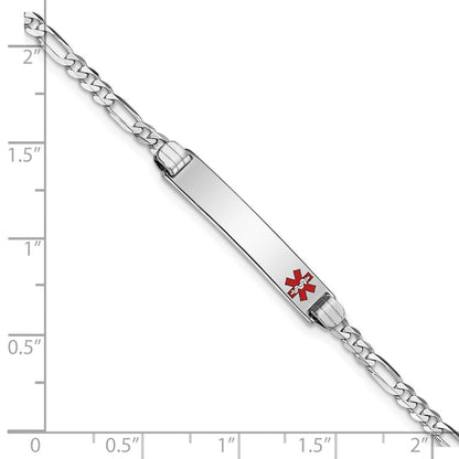 Massiv 14K Weißgold Medizinisch Rot Emaille Figaro Glieder Id Armband