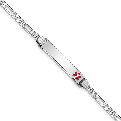 Massiv 14K Weißgold Medizinisch Rot Emaille Figaro Glieder Id Armband