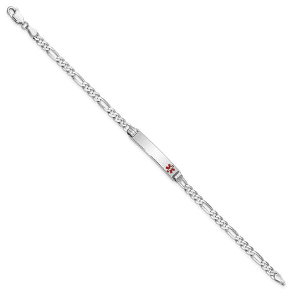 Massiv 14K Weißgold Medizinisch Rot Emaille Figaro Glieder Id Armband