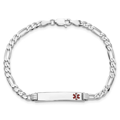 Massiv 14K Weißgold Medizinisch Rot Emaille Figaro Glieder Id Armband