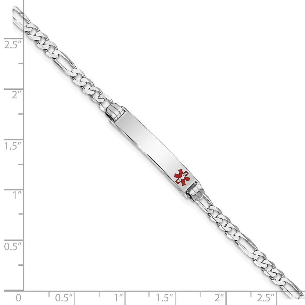 Massiv 14K Weißgold Medizinisch Rot Emaille Figaro Glieder Id Armband