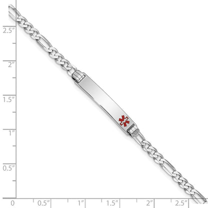 Massiv 14K Weißgold Medizinisch Rot Emaille Figaro Glieder Id Armband
