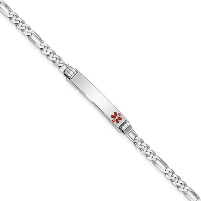 Massiv 14K Weißgold Medizinisch Rot Emaille Figaro Glieder Id Armband