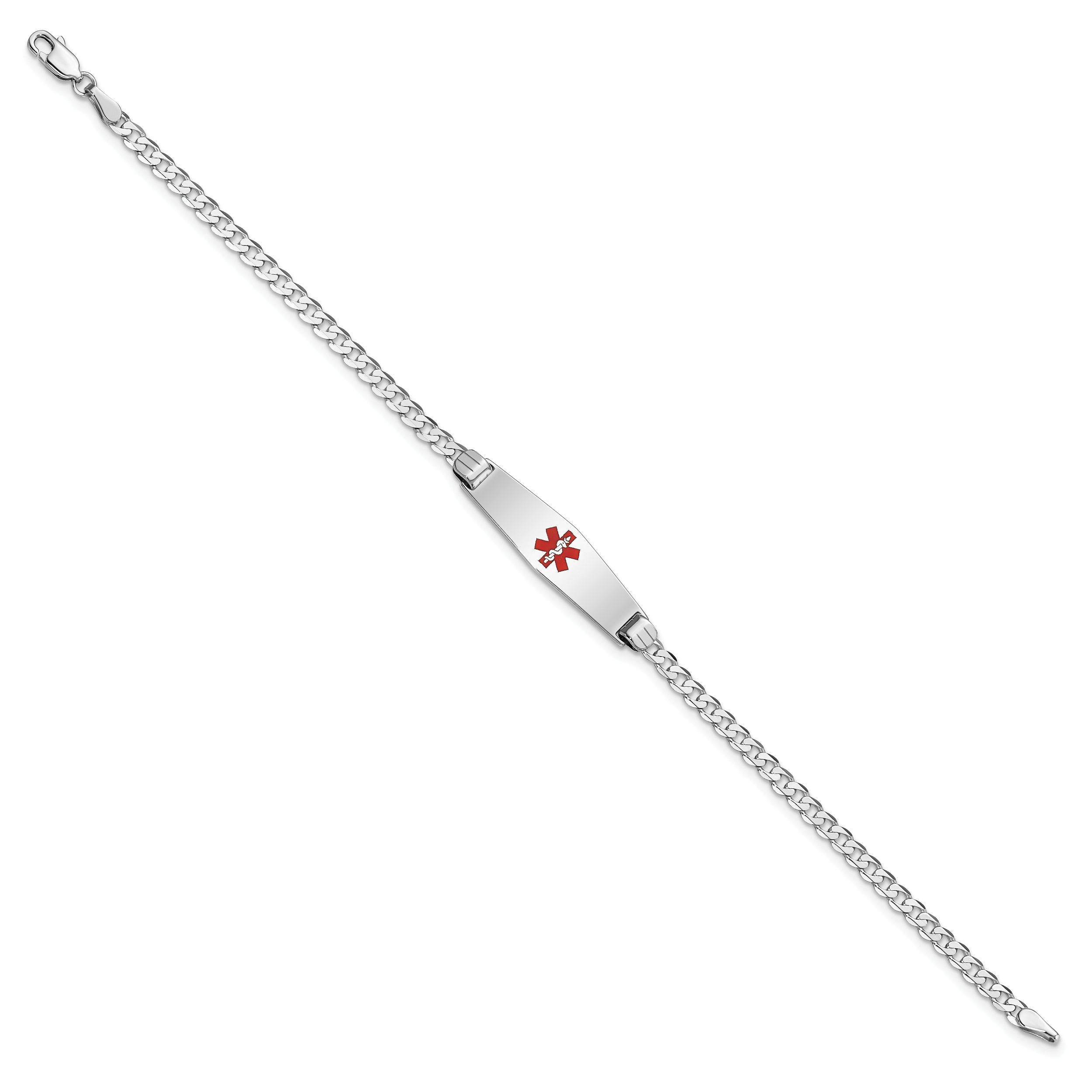 14K Weißgold Medizinisch Massiv Kette/solid Platte 24x7mm Weich Diamant Form Centered Rot Emaille Flach Panzer Glieder Id Armband