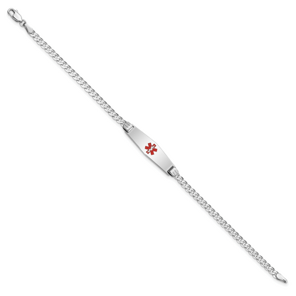 14K Weißgold Medizinisch Massiv Kette/solid Platte 24x7mm Weich Diamant Form Centered Rot Emaille Flach Panzer Glieder Id Armband