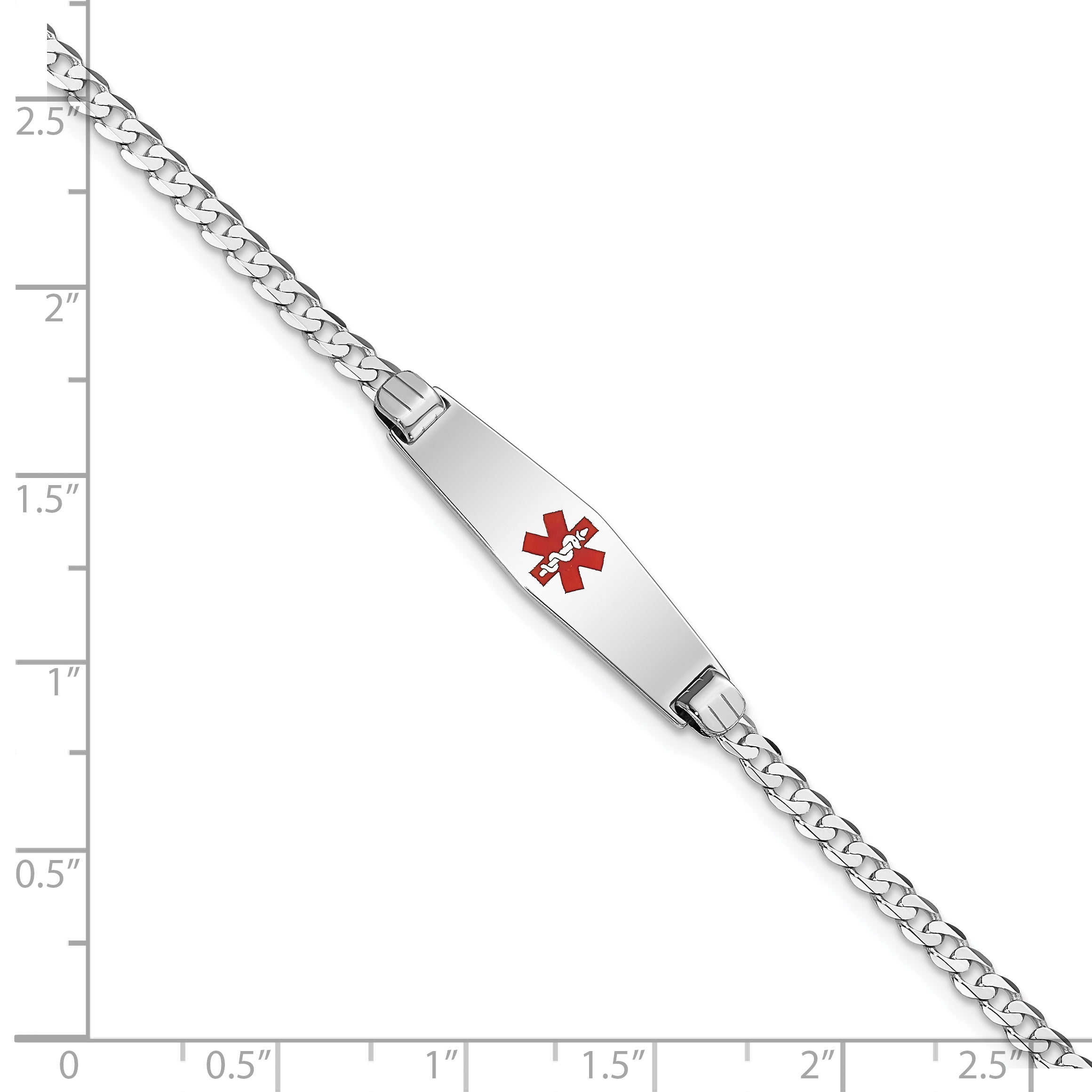 14K Weißgold Medizinisch Massiv Kette/solid Platte 24x7mm Weich Diamant Form Centered Rot Emaille Flach Panzer Glieder Id Armband
