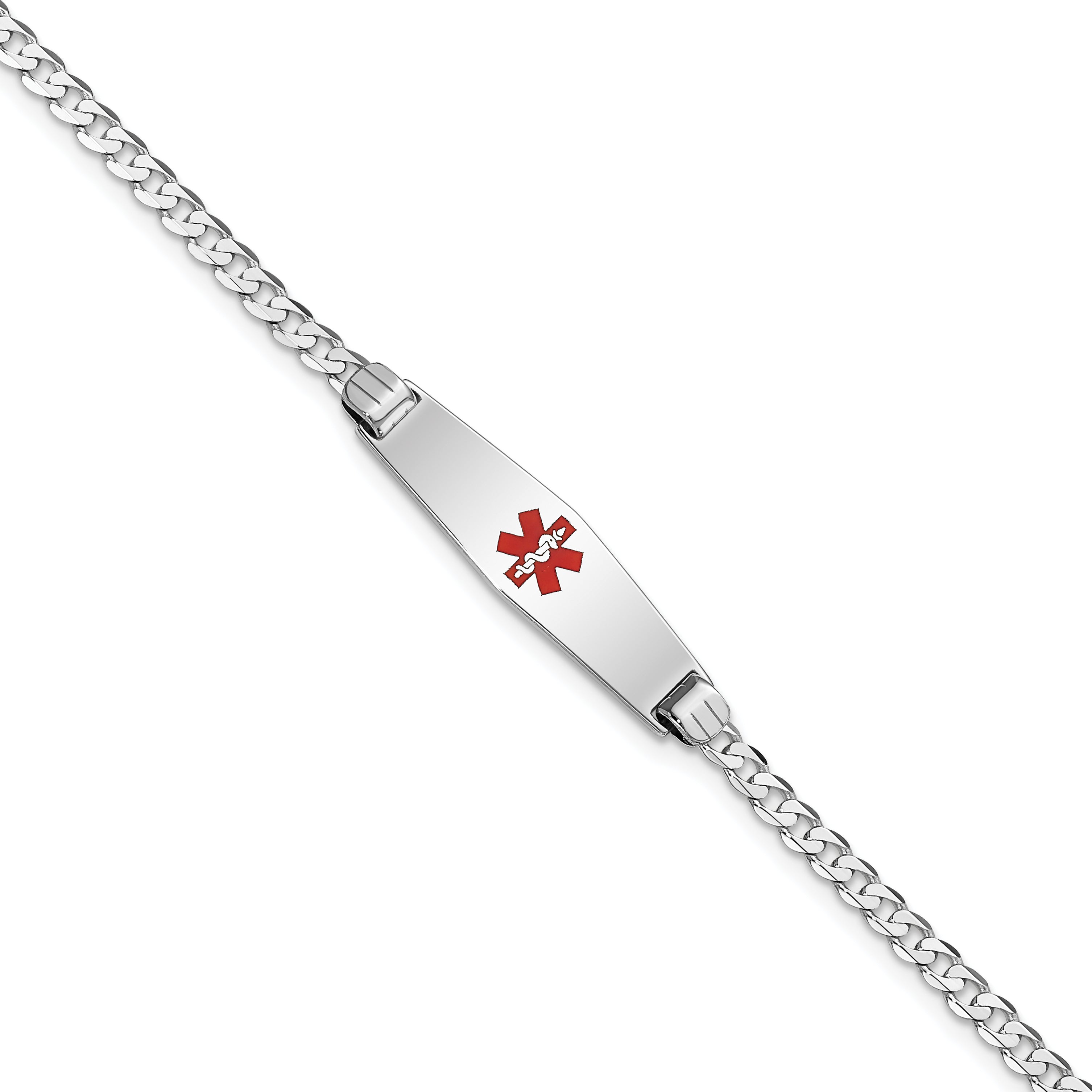 14K Weißgold Medizinisch Massiv Kette/solid Platte 24x7mm Weich Diamant Form Centered Rot Emaille Flach Panzer Glieder Id Armband