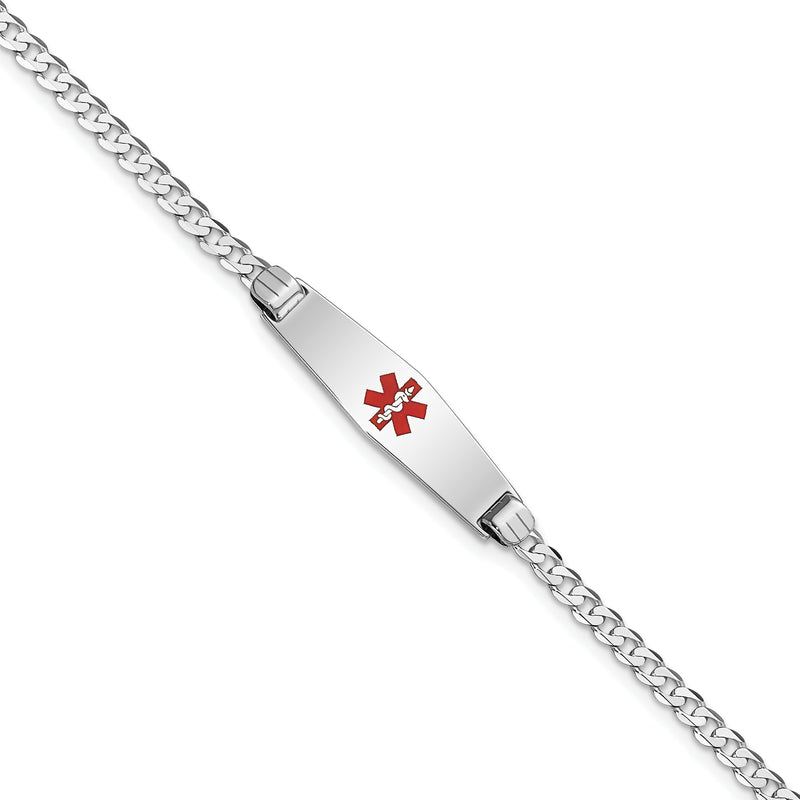 14K Weißgold Medizinisch Massiv Kette/solid Platte 24x7mm Weich Diamant Form Centered Rot Emaille Flach Panzer Glieder Id Armband
