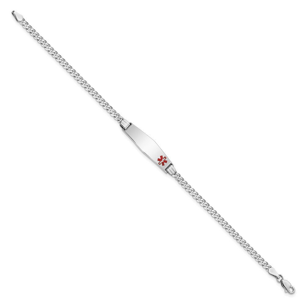 14K Weißgold Medizinisch Massiv Kette/solid Platte 26x7mm Weich Diamant Form Off Mittig Rot Emaille Flach Panzer Glieder Id Armband