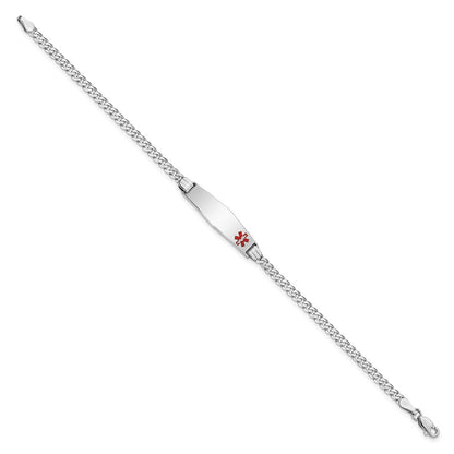 14K Weißgold Medizinisch Massiv Kette/solid Platte 26x7mm Weich Diamant Form Off Mittig Rot Emaille Flach Panzer Glieder Id Armband