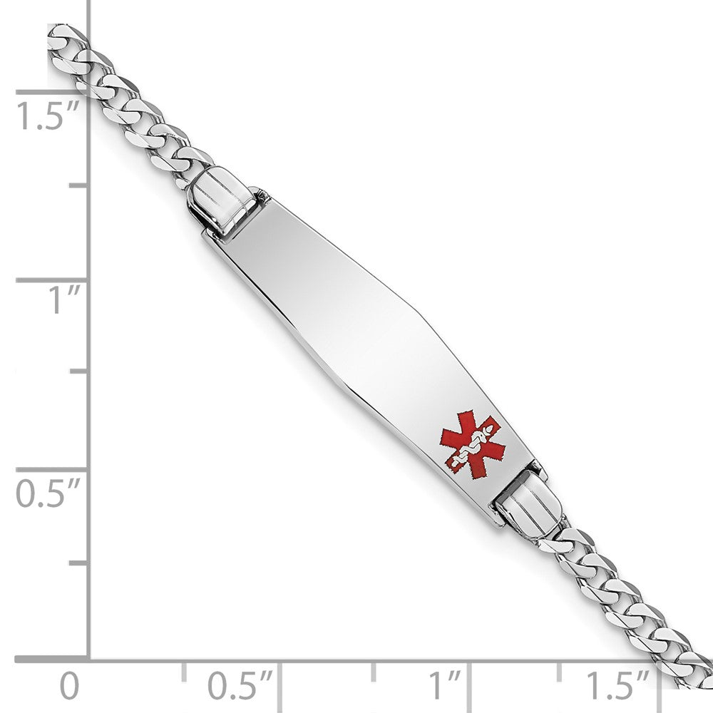 14K Weißgold Medizinisch Massiv Kette/solid Platte 26x7mm Weich Diamant Form Off Mittig Rot Emaille Flach Panzer Glieder Id Armband