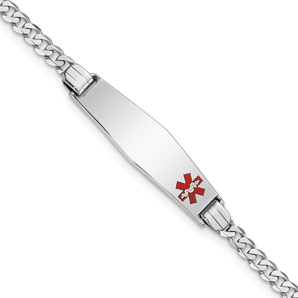 14K Weißgold Medizinisch Massiv Kette/solid Platte 26x7mm Weich Diamant Form Off Mittig Rot Emaille Flach Panzer Glieder Id Armband