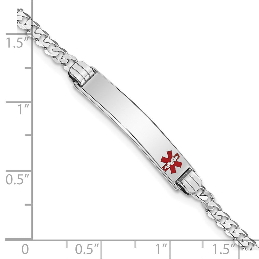 Massiv 14K Weißgold Medizinisch Rot Emaille Flach Panzer Glieder Id Armband