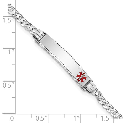 Massiv 14K Weißgold Medizinisch Rot Emaille Flach Panzer Glieder Id Armband