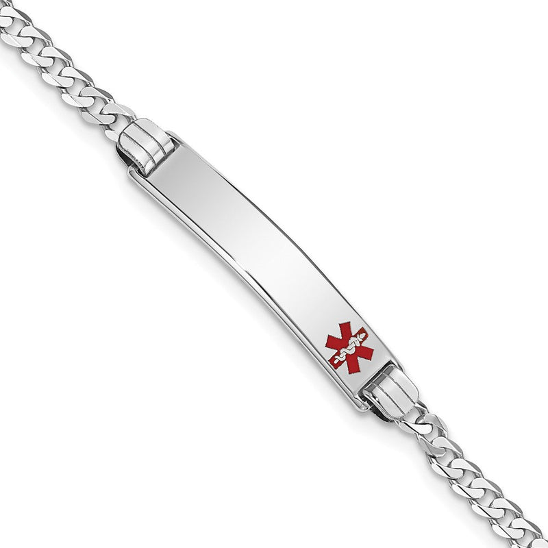 Massiv 14K Weißgold Medizinisch Rot Emaille Flach Panzer Glieder Id Armband