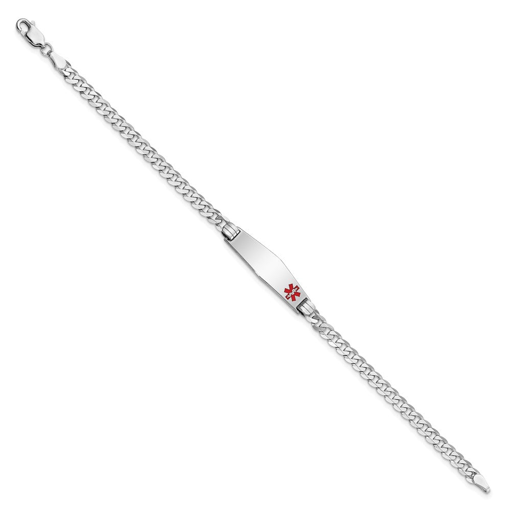 14K Weißgold Medizinisch Massiv Kette/solid Platte 26x7mm Weich Diamant Form Off Mittig Rot Emaille Flach Panzer Glieder Id Armband
