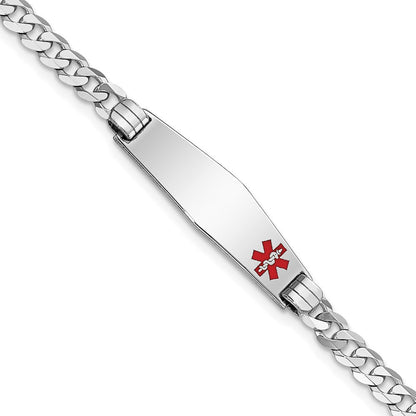 14K Weißgold Medizinisch Massiv Kette/solid Platte 26x7mm Weich Diamant Form Off Mittig Rot Emaille Flach Panzer Glieder Id Armband