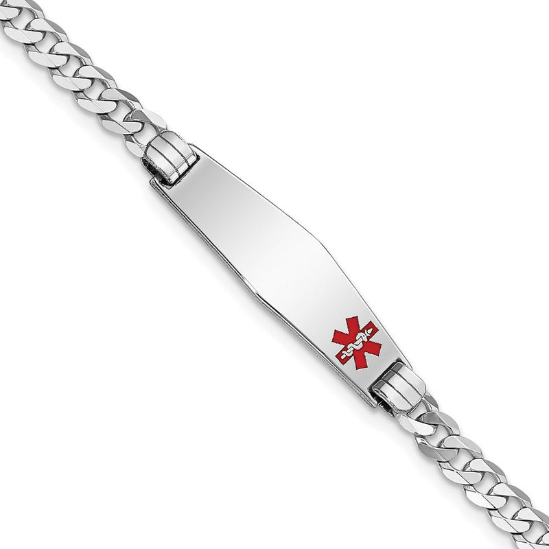 14K Weißgold Medizinisch Massiv Kette/solid Platte 26x7mm Weich Diamant Form Off Mittig Rot Emaille Flach Panzer Glieder Id Armband