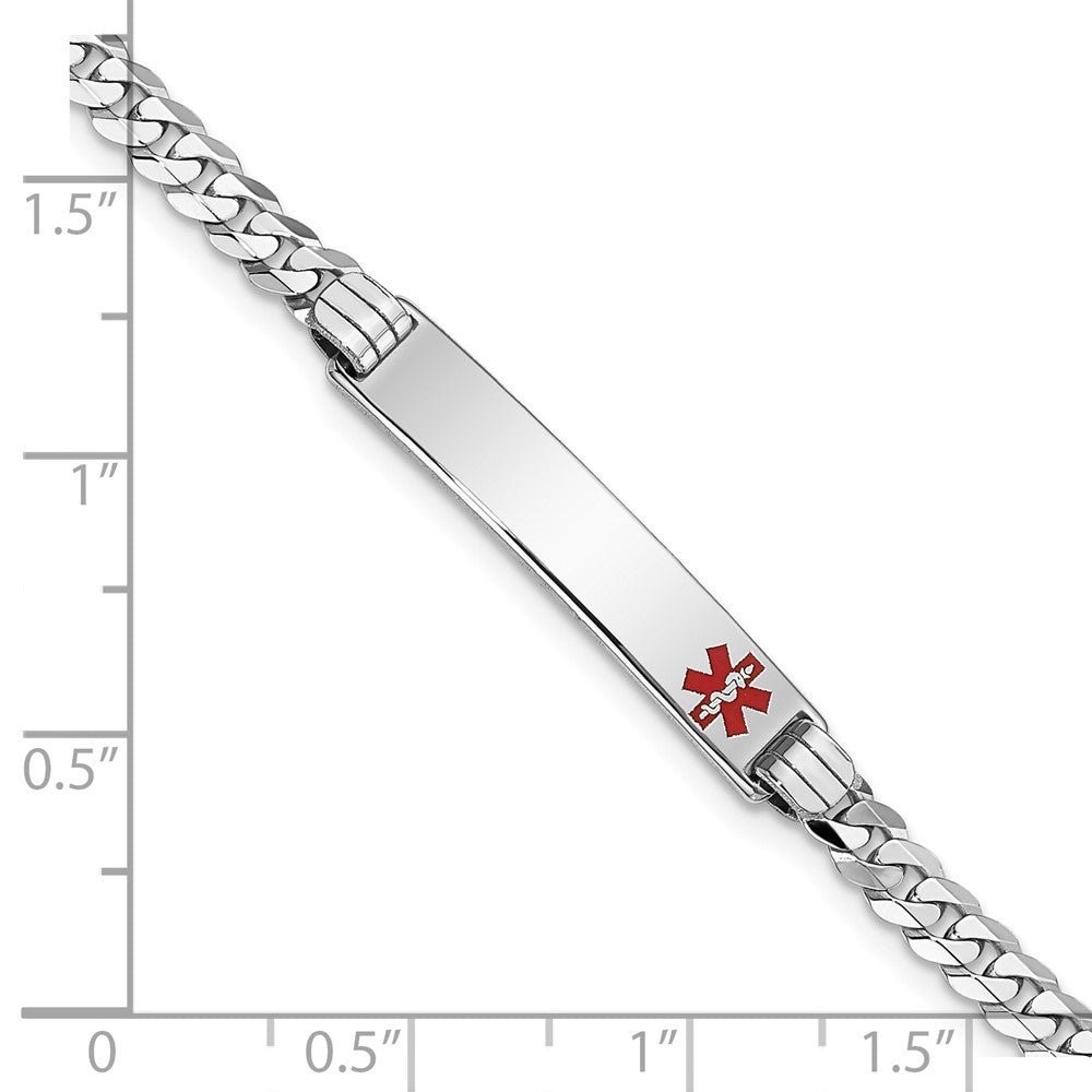 Massiv 14K Weißgold Medizinisch Rot Emaille Flach Panzer Glieder Id Armband