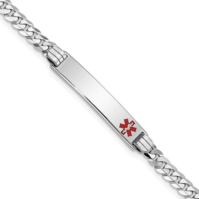 Massiv 14K Weißgold Medizinisch Rot Emaille Flach Panzer Glieder Id Armband