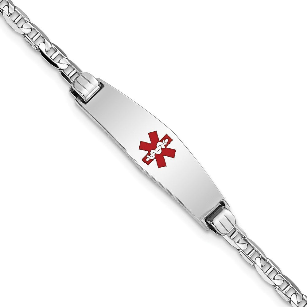 14K Weißgold Medizinisch Massiv Kette/solid Platte 24x7mm Weich Diamant Form Centered Rot Emaille Anker Glieder Id Armband
