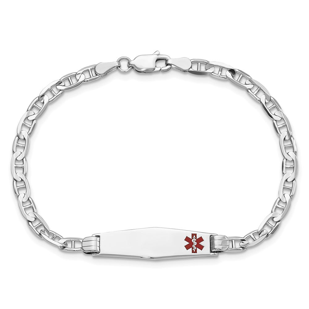 14K Weißgold Medizinisch Massiv Kette/solid Platte 26x7mm Weich Diamant Form Off Mittig Rot Emaille Anker Glieder Id Armband
