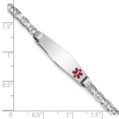 14K Weißgold Medizinisch Massiv Kette/solid Platte 26x7mm Weich Diamant Form Off Mittig Rot Emaille Anker Glieder Id Armband