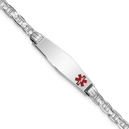 14K Weißgold Medizinisch Massiv Kette/solid Platte 26x7mm Weich Diamant Form Off Mittig Rot Emaille Anker Glieder Id Armband