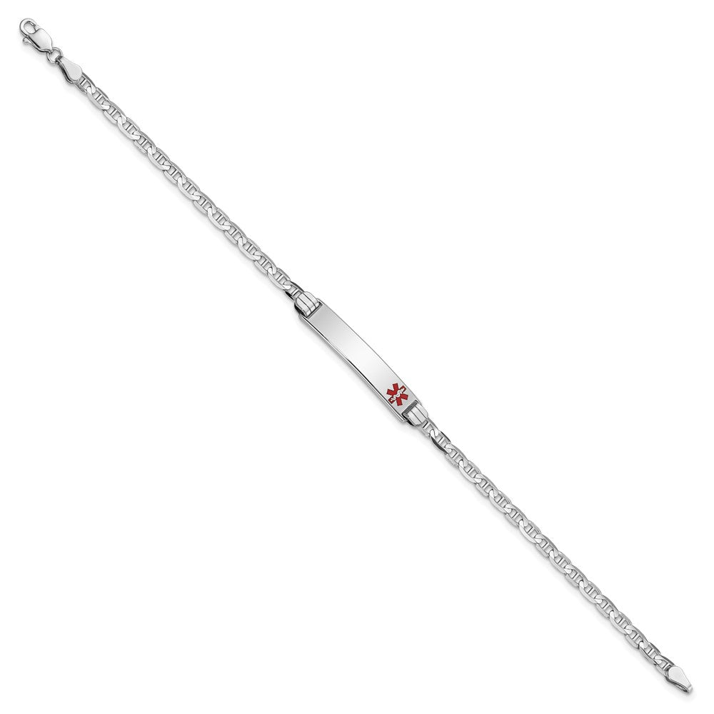 Massiv 14K Weißgold Medizinisch Rot Emaille Anker Glieder Id Armband
