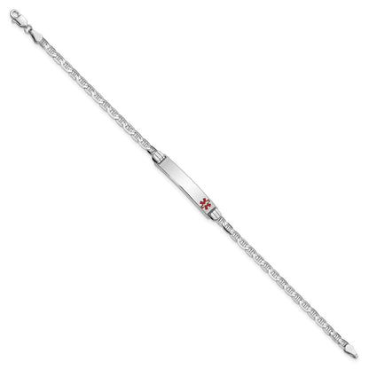 Massiv 14K Weißgold Medizinisch Rot Emaille Anker Glieder Id Armband