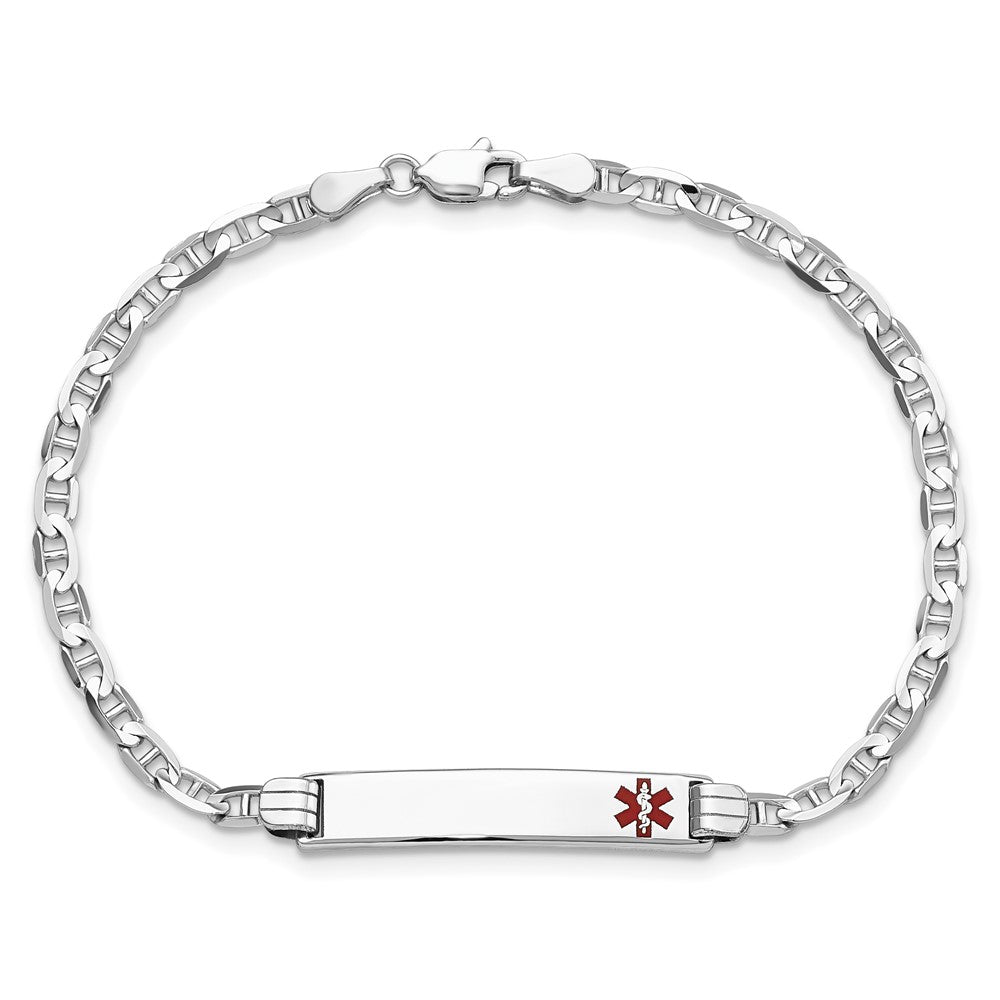 Massiv 14K Weißgold Medizinisch Rot Emaille Anker Glieder Id Armband