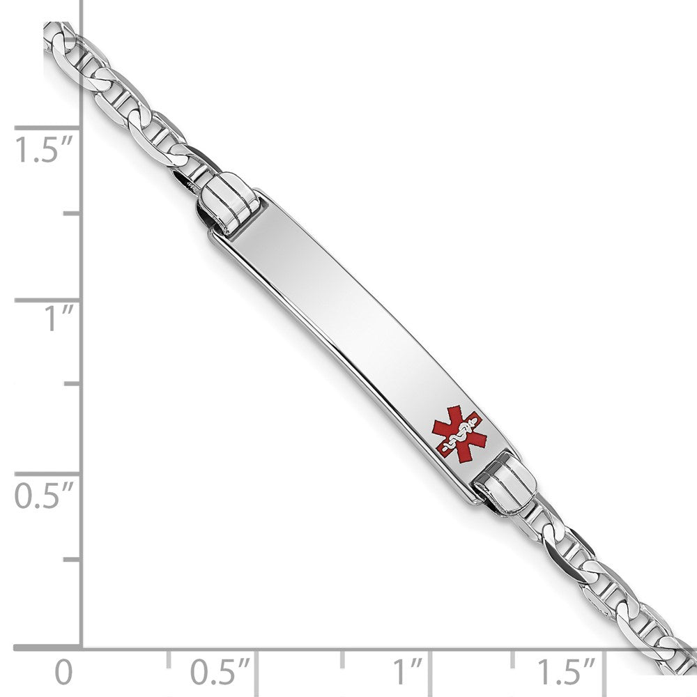 Massiv 14K Weißgold Medizinisch Rot Emaille Anker Glieder Id Armband