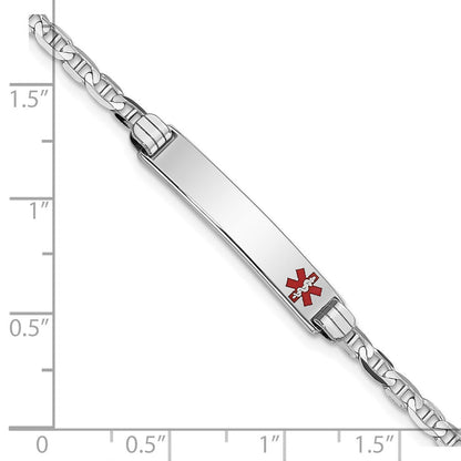 Massiv 14K Weißgold Medizinisch Rot Emaille Anker Glieder Id Armband