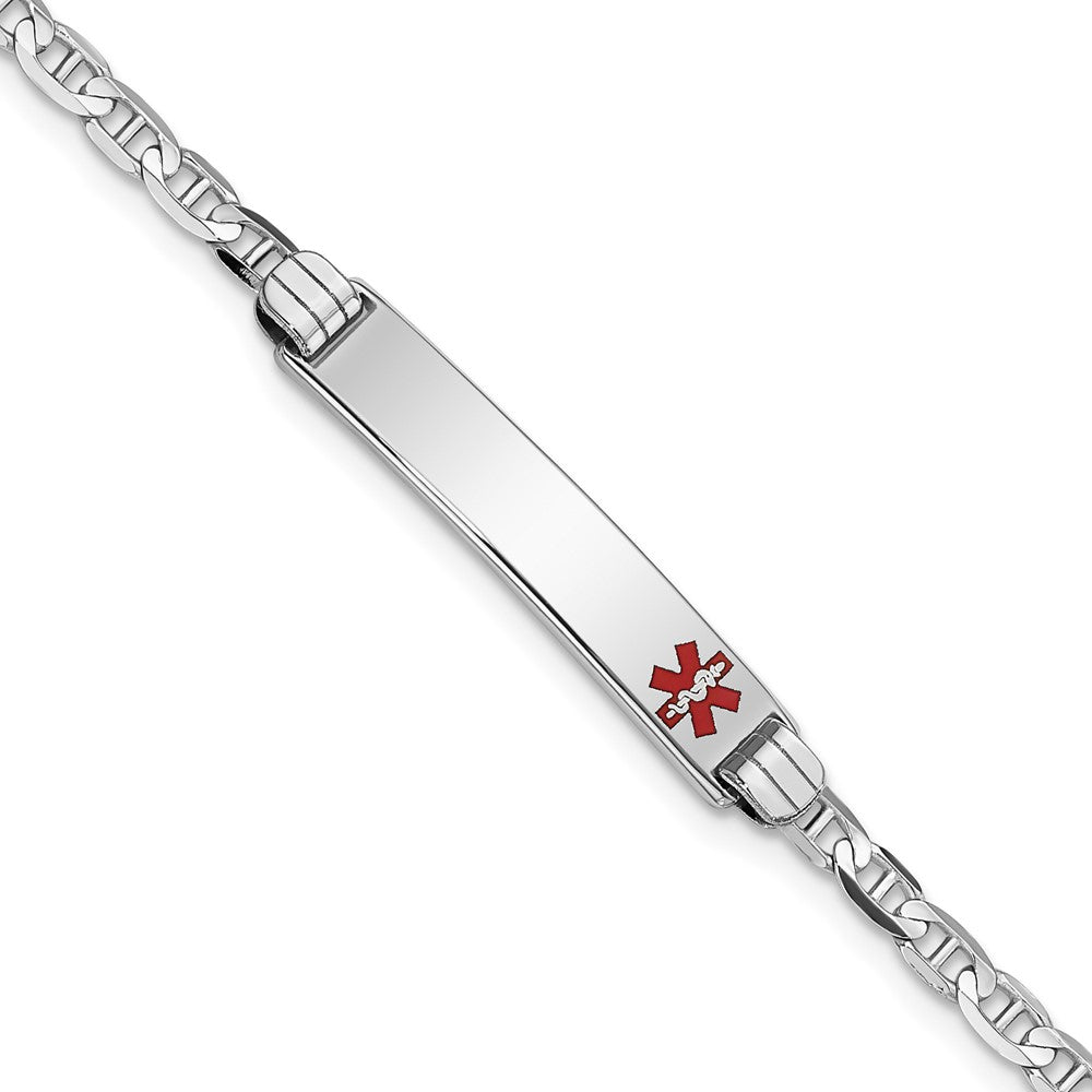 Massiv 14K Weißgold Medizinisch Rot Emaille Anker Glieder Id Armband