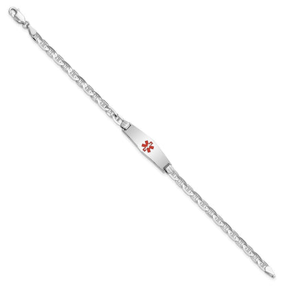14K Weißgold Medizinisch Massiv Kette/solid Platte 24x7mm Weich Diamant Form Centered Rot Emaille Anker Glieder Id Armband