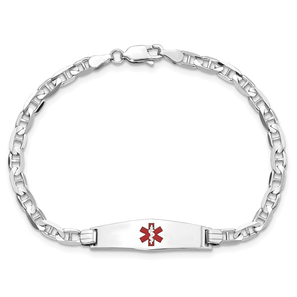 14K Weißgold Medizinisch Massiv Kette/solid Platte 24x7mm Weich Diamant Form Centered Rot Emaille Anker Glieder Id Armband