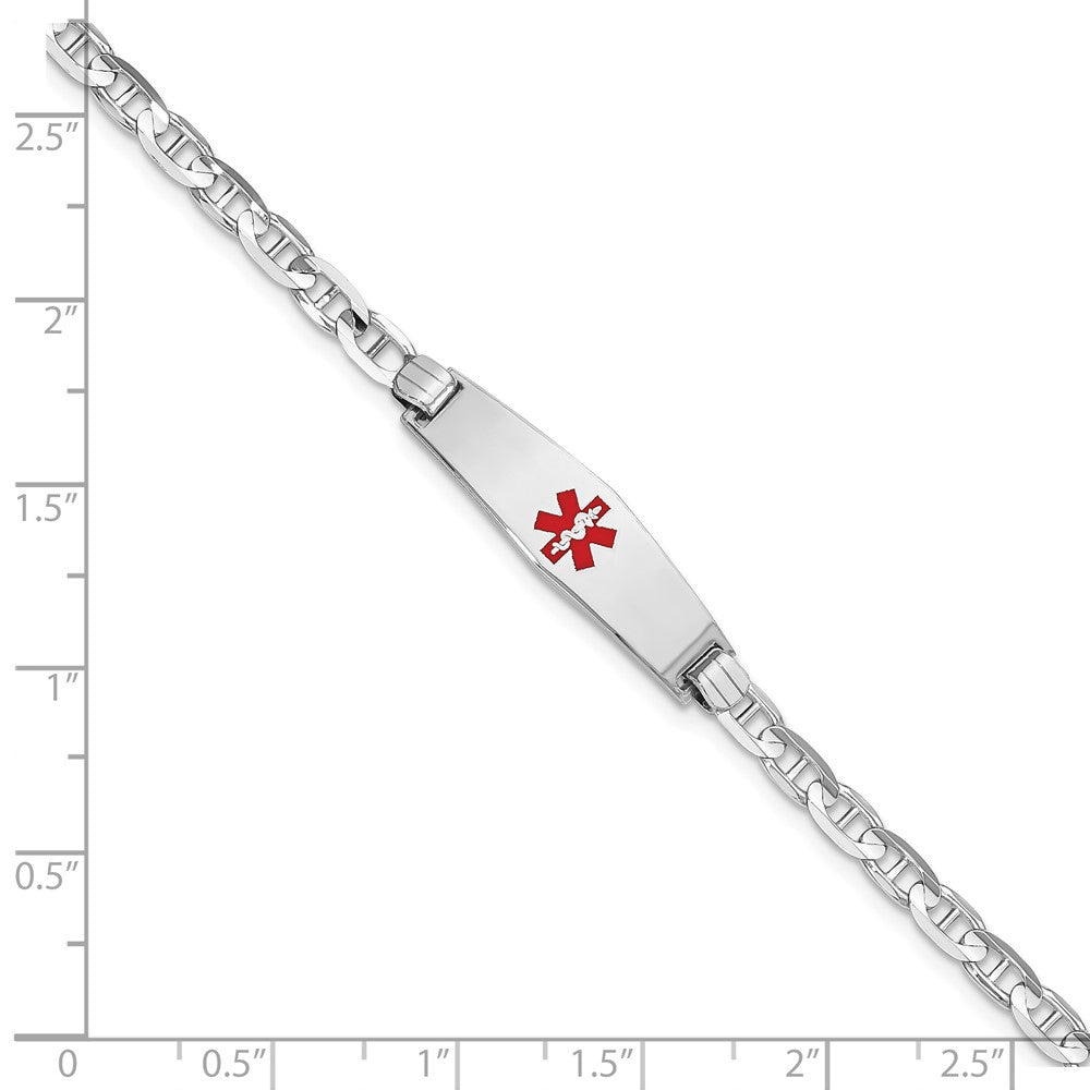 14K Weißgold Medizinisch Massiv Kette/solid Platte 24x7mm Weich Diamant Form Centered Rot Emaille Anker Glieder Id Armband