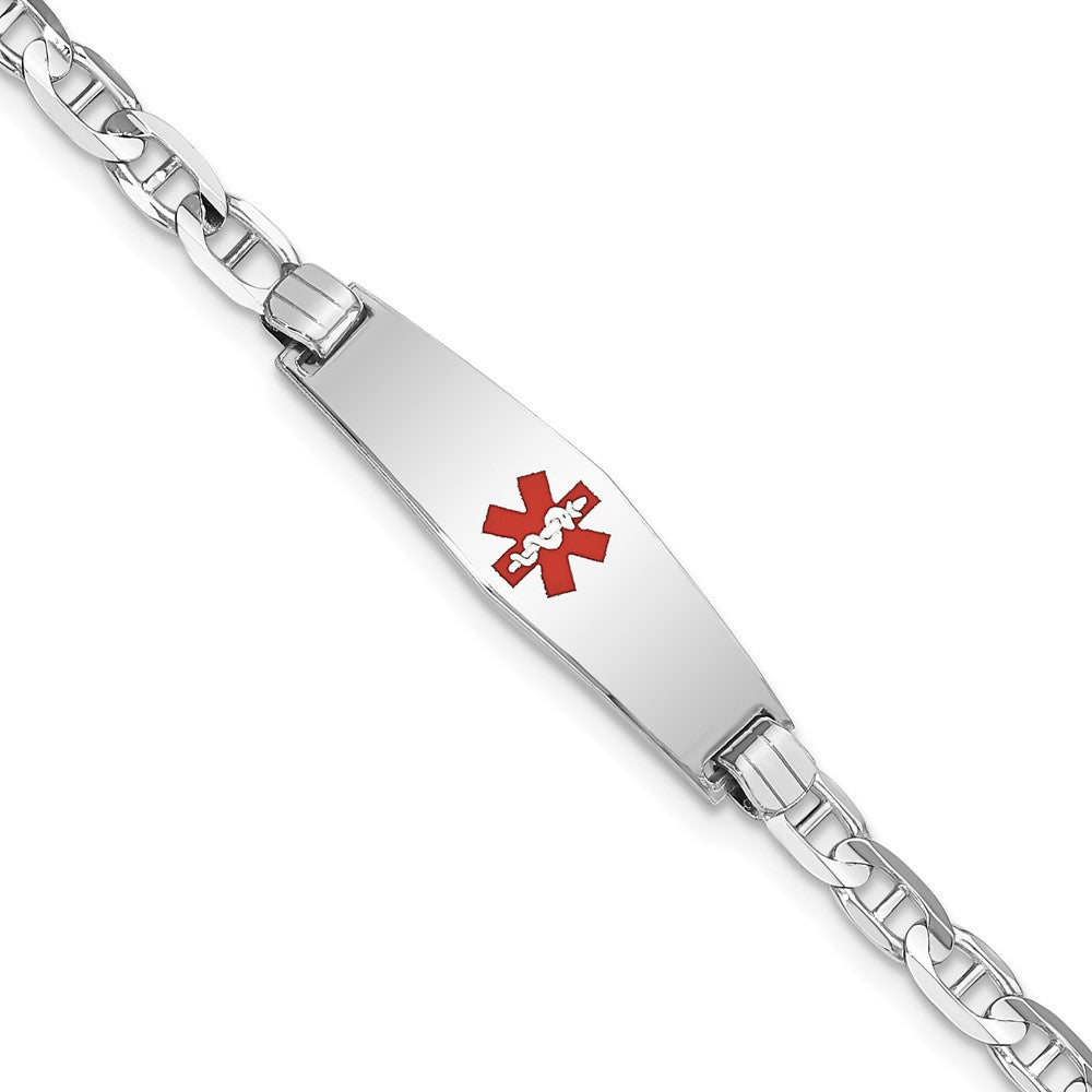 14K Weißgold Medizinisch Massiv Kette/solid Platte 24x7mm Weich Diamant Form Centered Rot Emaille Anker Glieder Id Armband
