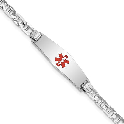 14K Weißgold Medizinisch Massiv Kette/solid Platte 24x7mm Weich Diamant Form Centered Rot Emaille Anker Glieder Id Armband