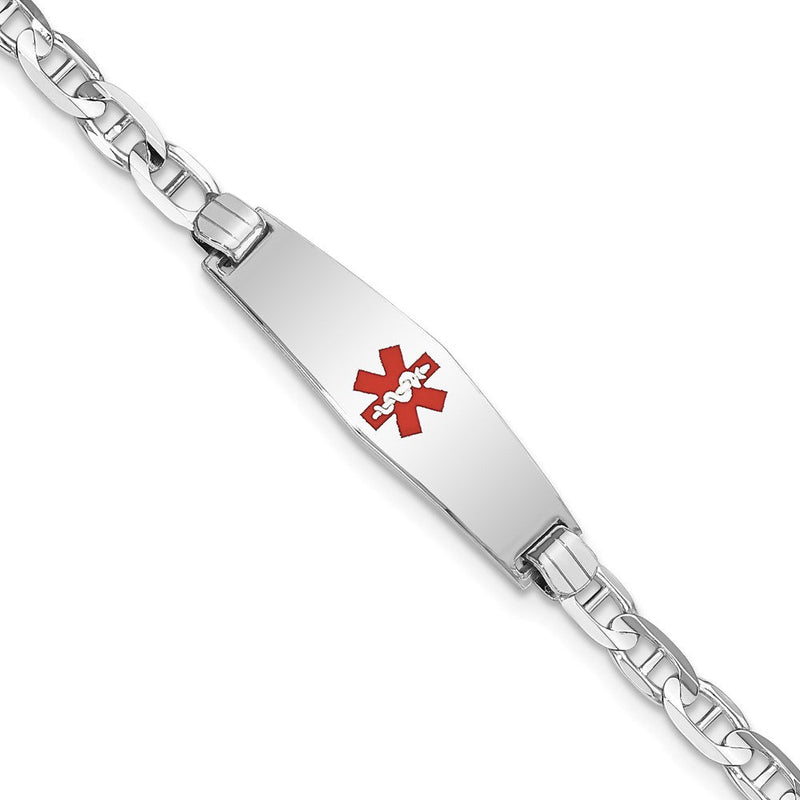 14K Weißgold Medizinisch Massiv Kette/solid Platte 24x7mm Weich Diamant Form Centered Rot Emaille Anker Glieder Id Armband