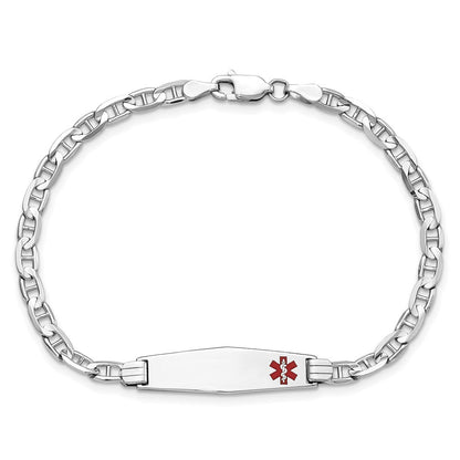 14K Weißgold Medizinisch Massiv Kette/solid Platte 26x7mm Weich Diamant Form Off Mittig Rot Emaille Anker Glieder Id Armband