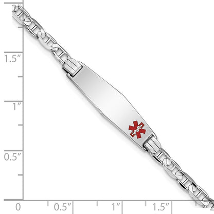 14K Weißgold Medizinisch Massiv Kette/solid Platte 26x7mm Weich Diamant Form Off Mittig Rot Emaille Anker Glieder Id Armband